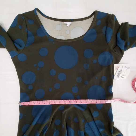 LuLaRoe Nicole Women's Fit & Flare Dress Green Blue Circle Design Size 3XL  NWT - Picture 5 of 11